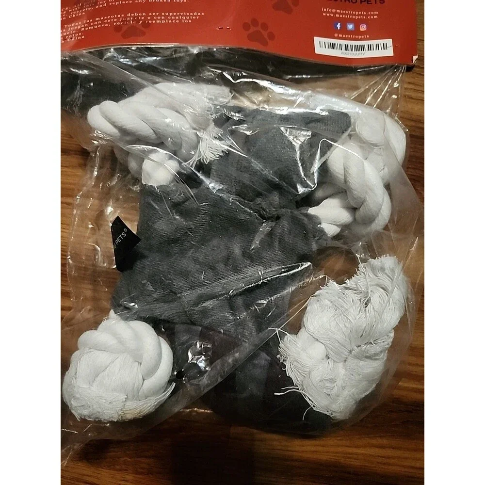Maestro Pets - Plush Racoon toy w/ Rope Knotts as Feet & Squeakers Inside